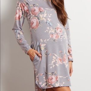 Pink Blush Grey Floral Maternity Sweater Dress